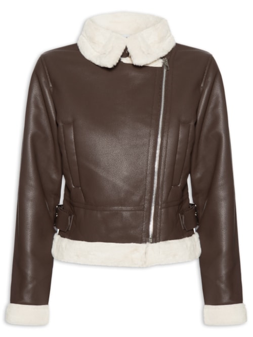 Jaqueta Feminina Biker Peluciada - Marrom