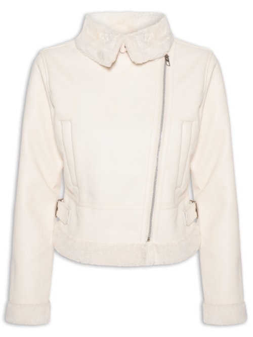 Jaqueta Feminina Biker Peluciada - Off White