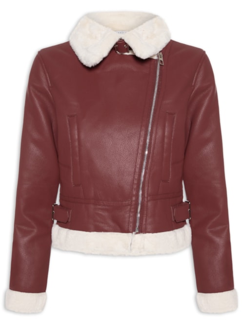 Jaqueta Feminina Biker Peluciada - Vermelho