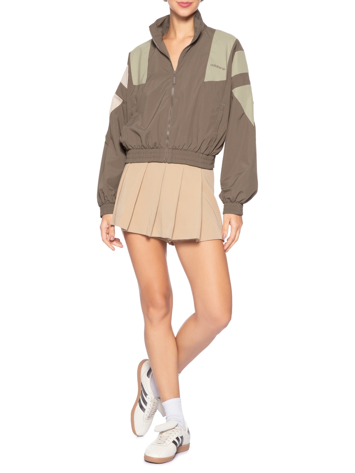 Jaqueta Feminina Blocked Fz Tt Marrom Adidas Originals