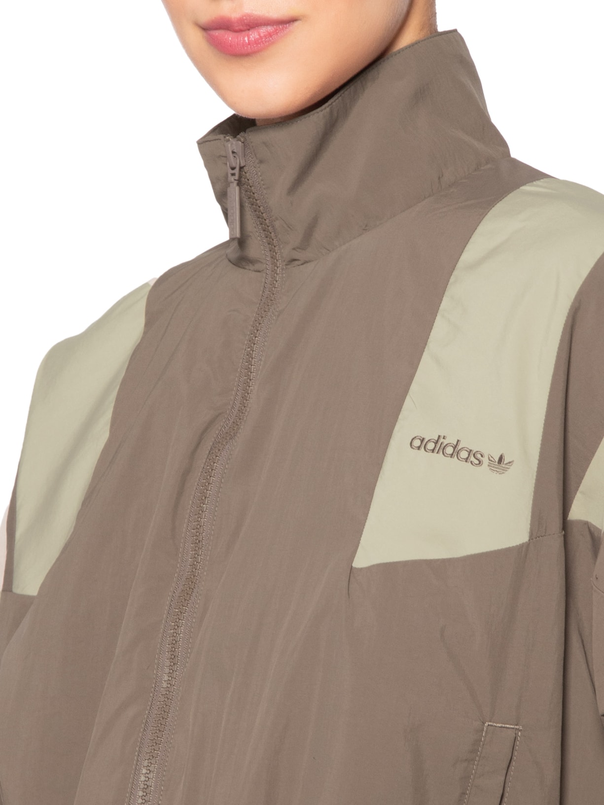 Jaqueta Feminina Blocked Fz Tt Marrom Adidas Originals