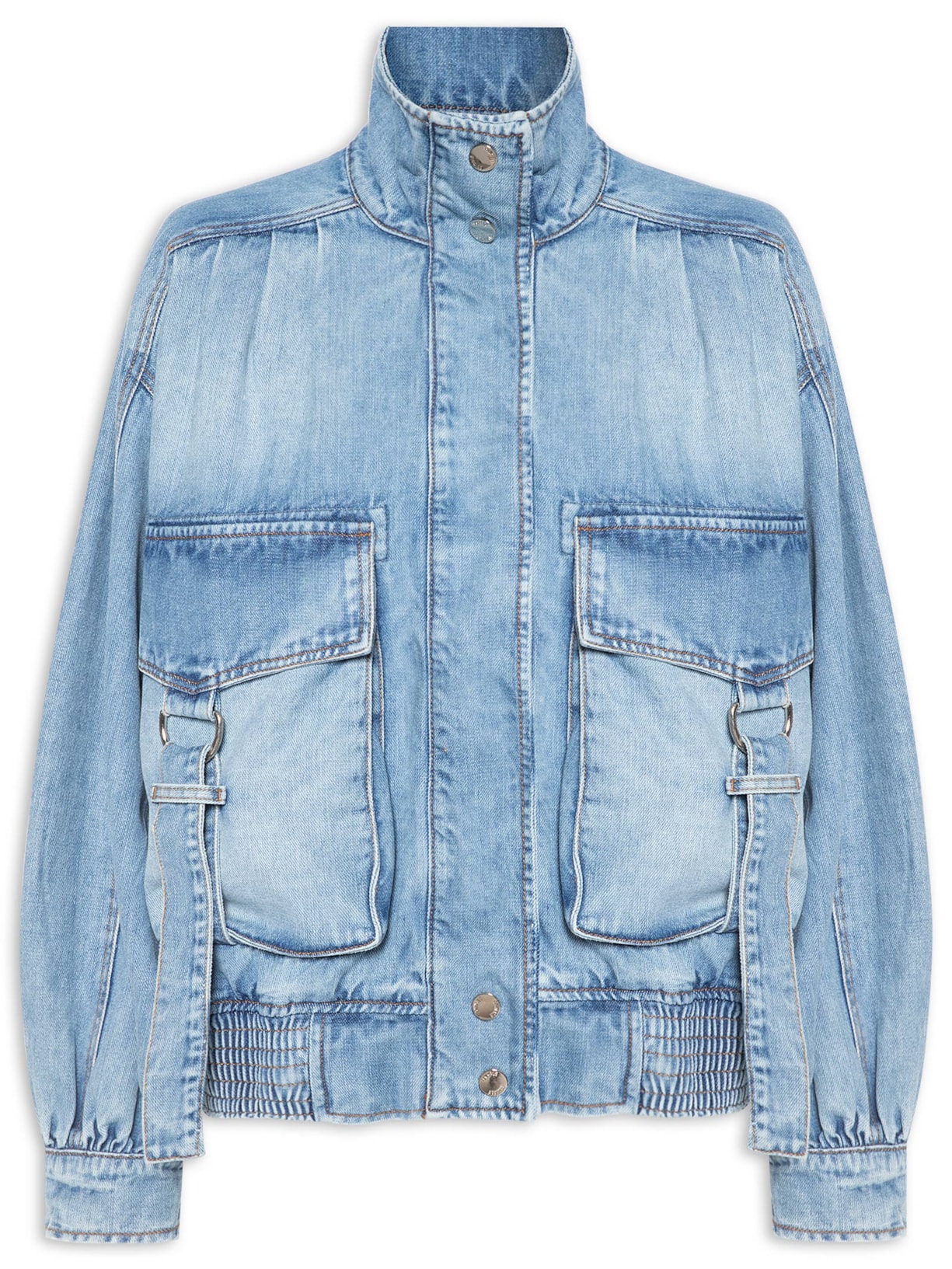 Jaqueta Feminina Bolso Deslocado Over Jeans - Azul