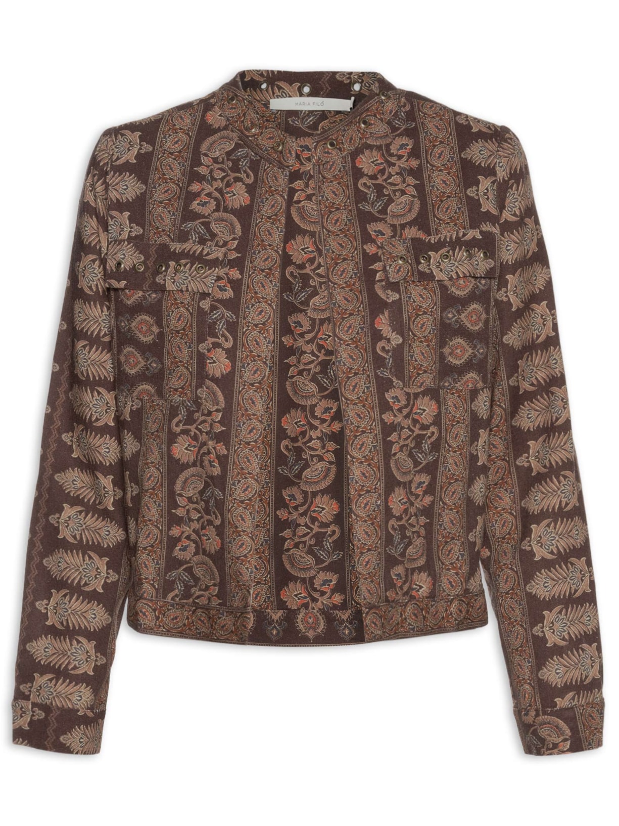 Jaqueta Feminina Bolso Ilhos Estampa Ava Linho - Marrom