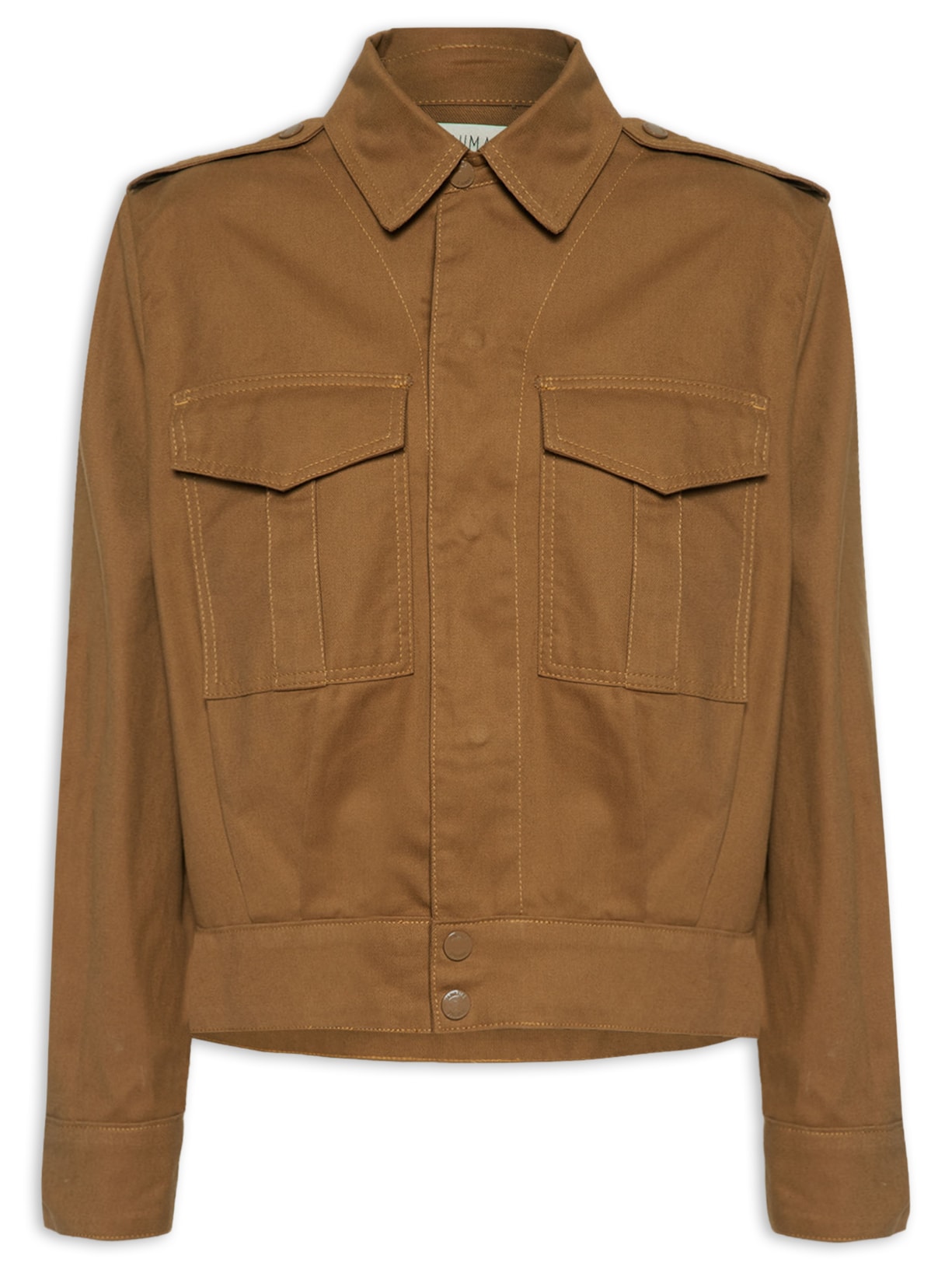 Jaqueta Feminina Bolsos De Sarja - Marrom