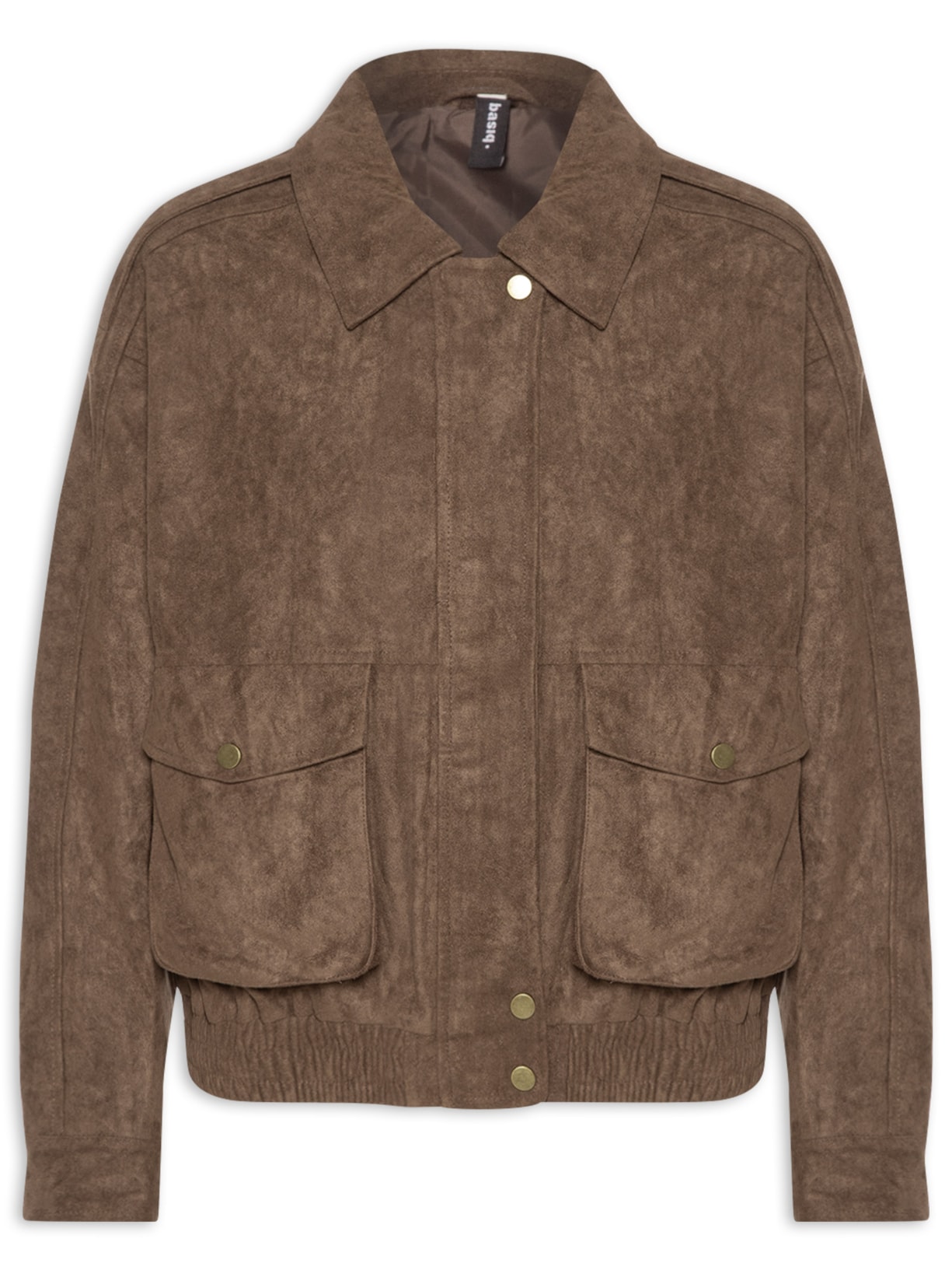 Jaqueta Feminina Bomber Com Bolso Marrom Basiq