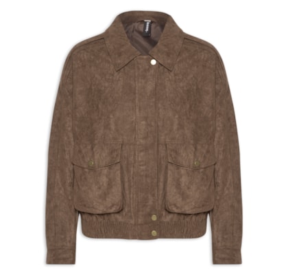 Jaqueta Feminina Bomber Com Bolso - Marrom