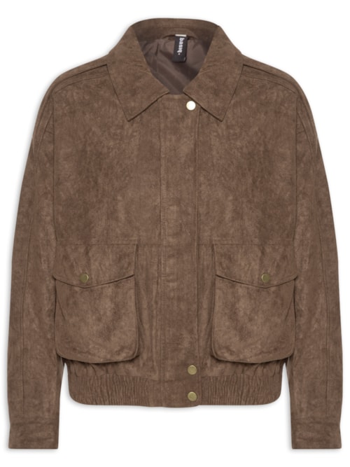 Jaqueta Feminina Bomber Com Bolso - Marrom