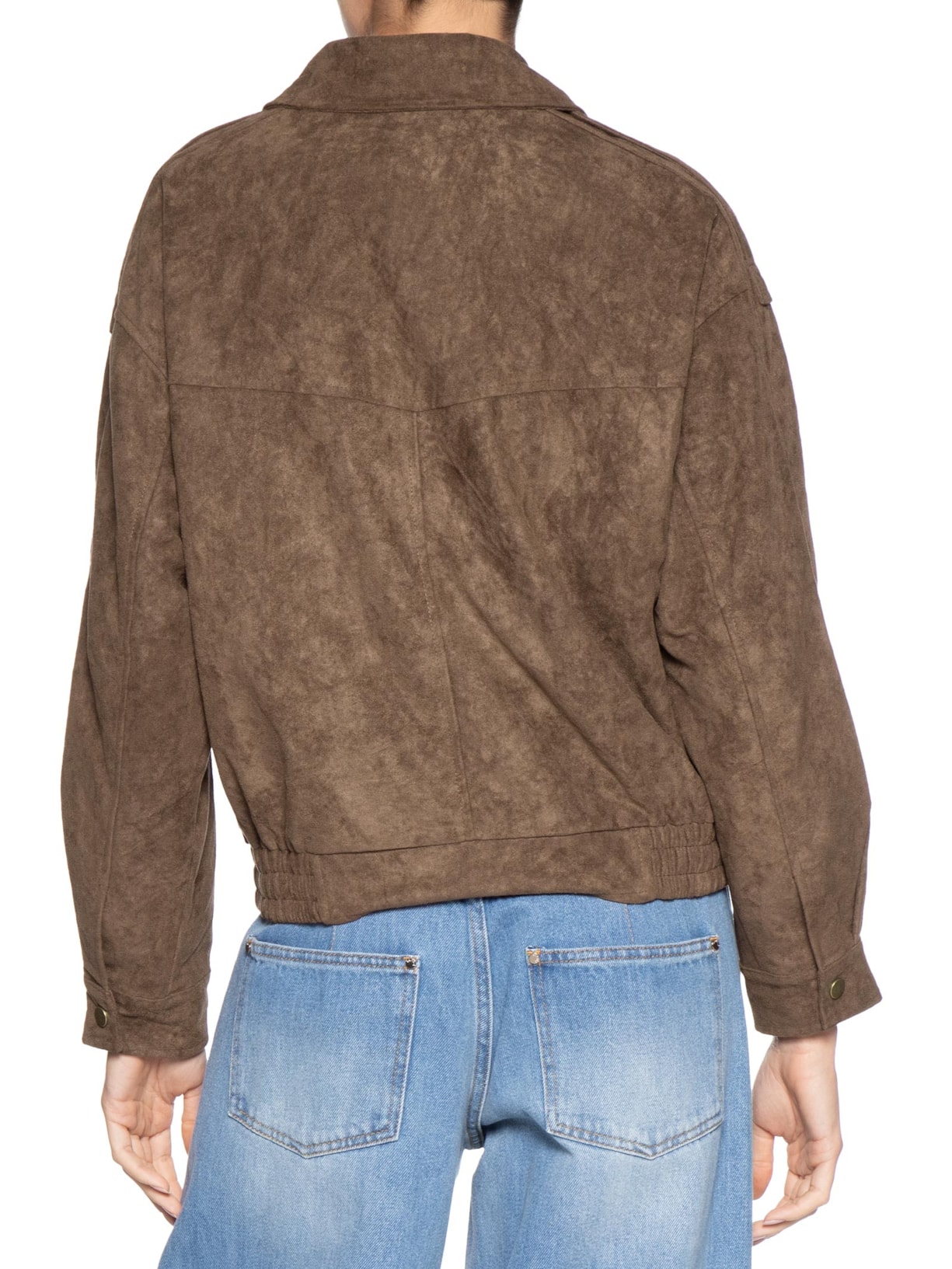 Jaqueta Feminina Bomber Com Bolso Marrom Basiq