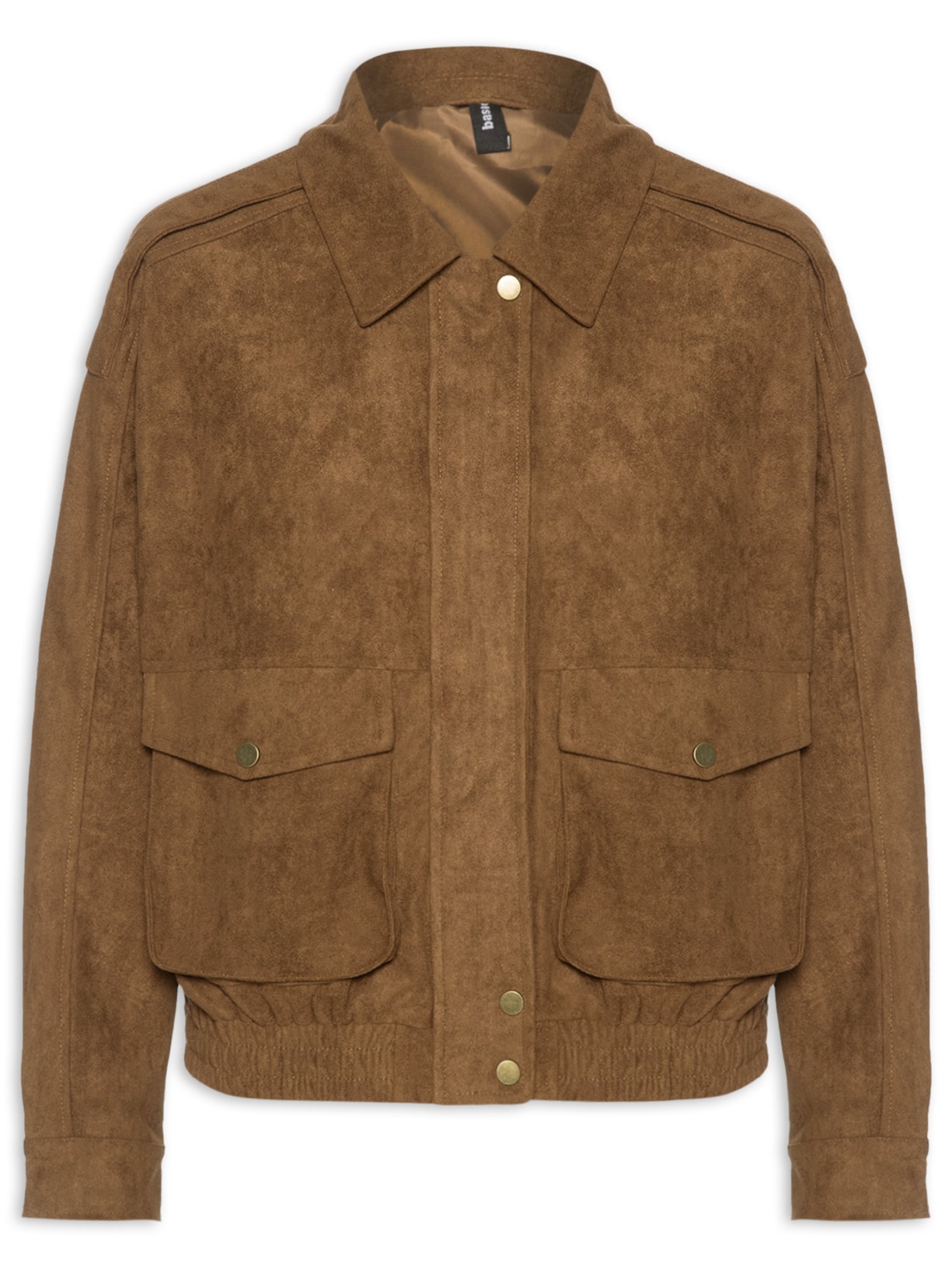 Jaqueta Feminina Bomber Com Bolso Marrom Basiq
