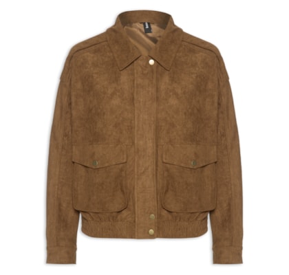 Jaqueta Feminina Bomber Com Bolso - Marrom