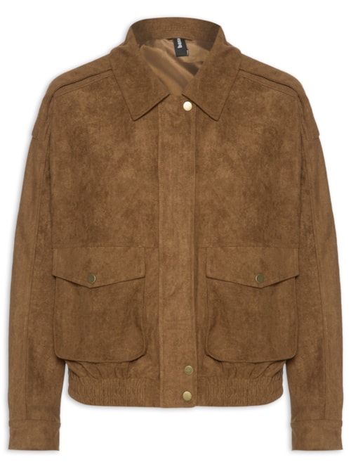 Jaqueta Feminina Bomber Com Bolso - Marrom
