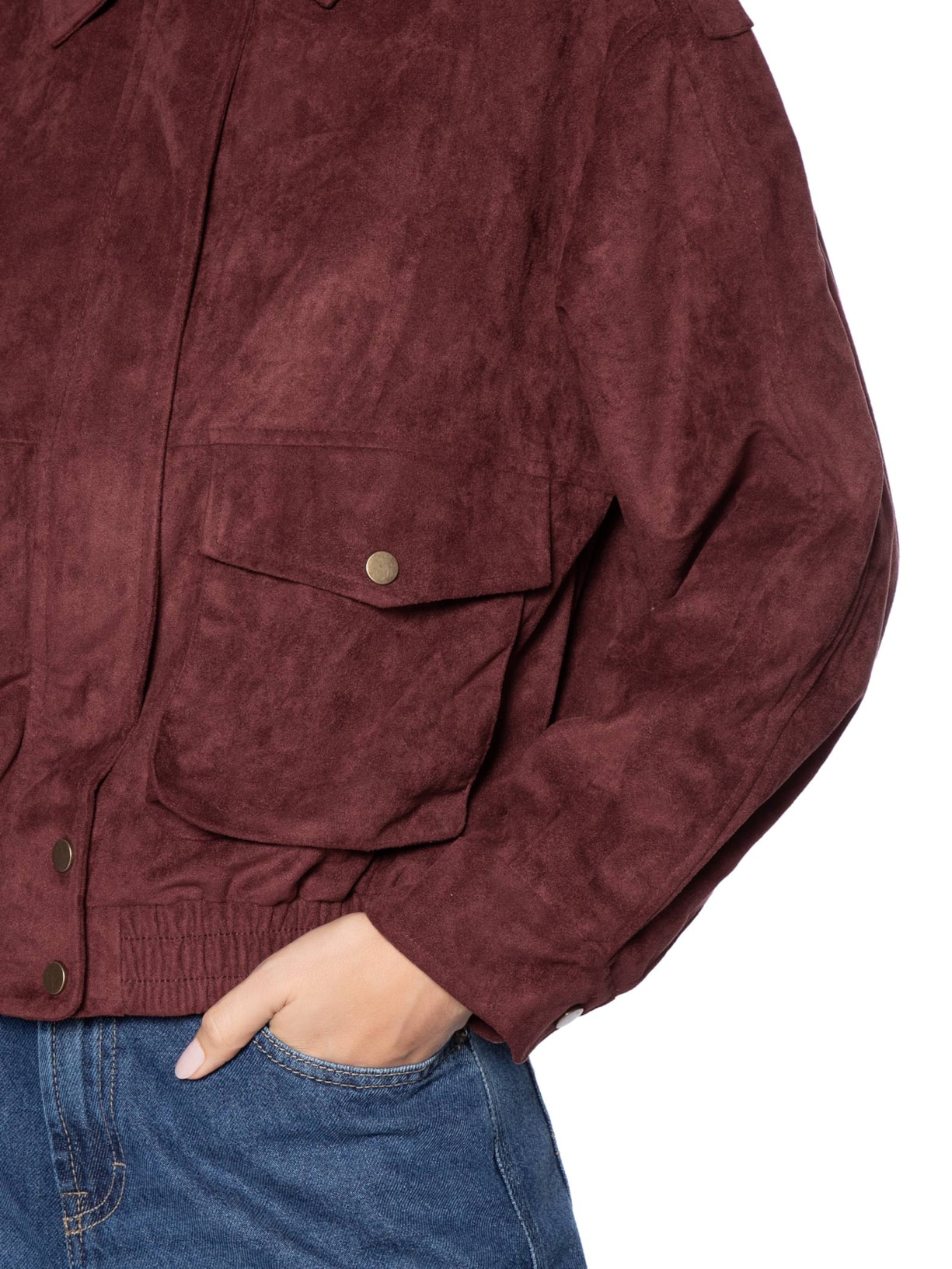 Jaqueta Feminina Bomber Com Bolso Vermelho Basiq