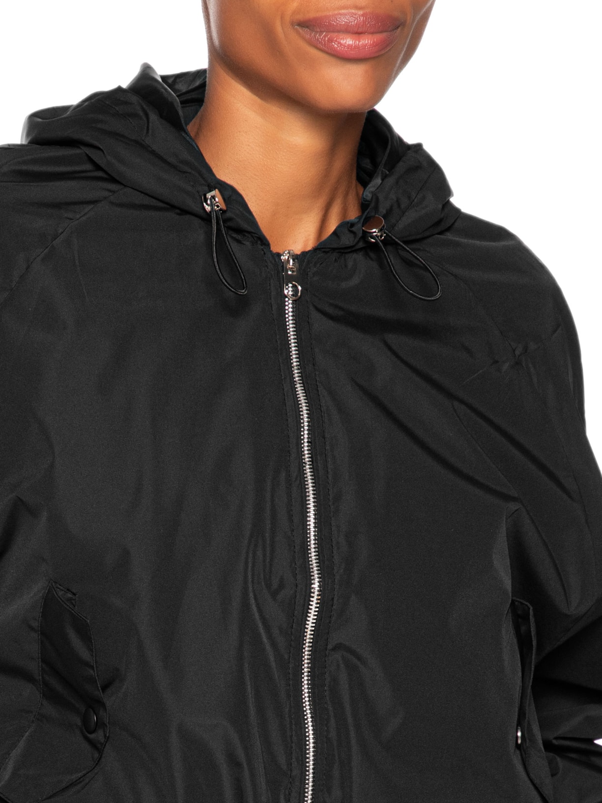 Jaqueta Feminina Bomber Com Capuz Preto Basiq