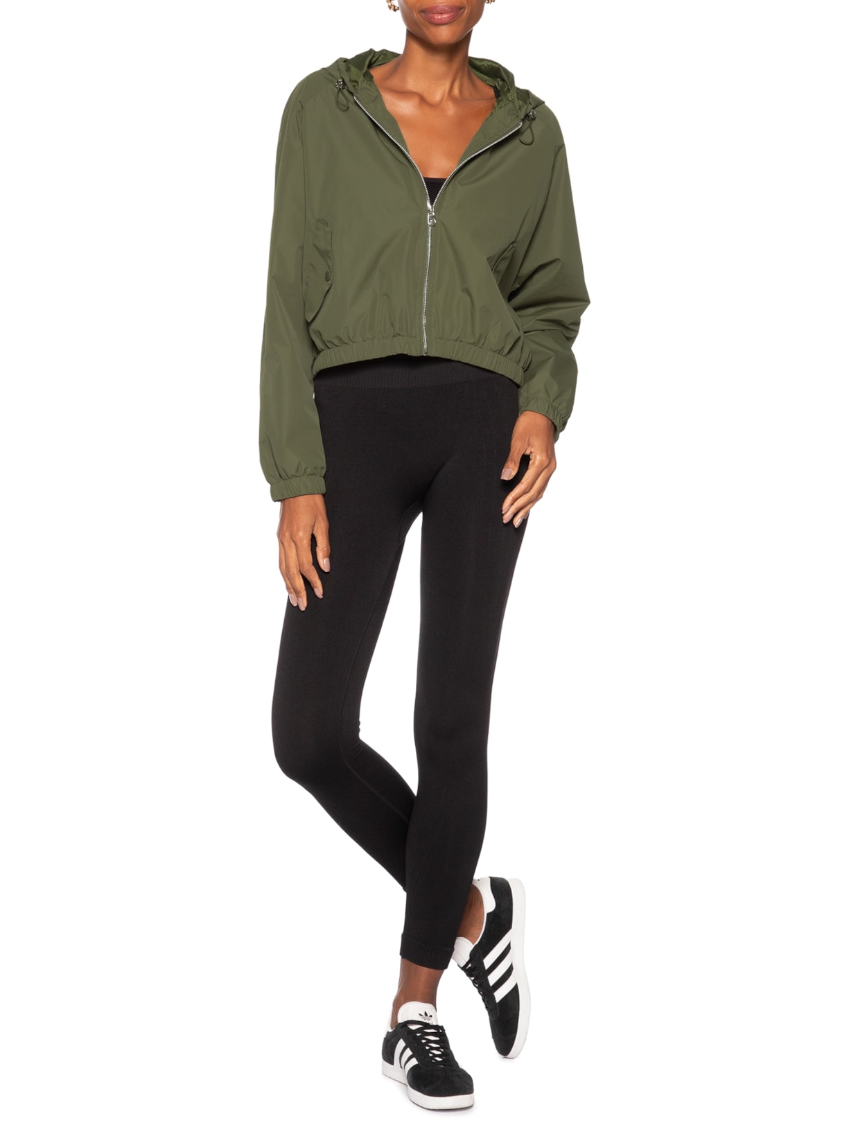 Jaqueta Feminina Bomber Com Capuz Verde Basiq