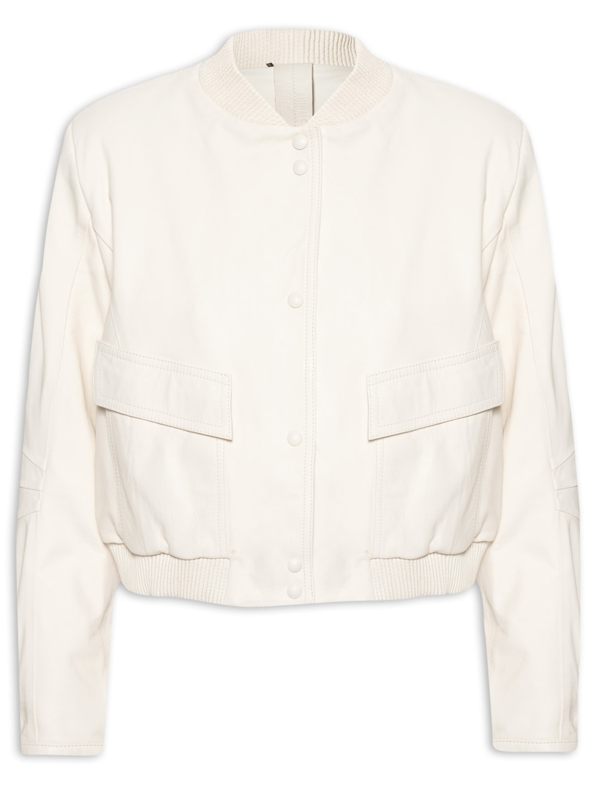 Jaqueta Feminina Bomber De Couro Colarinho Elástico - Bege