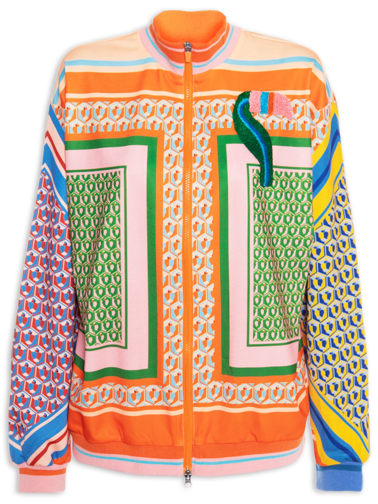 Jaqueta Feminina Bomber Mania De Caju Mix Bordado - Laranja