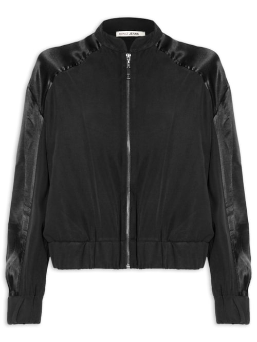 Jaqueta Feminina Bomber Mix Texture - Preto