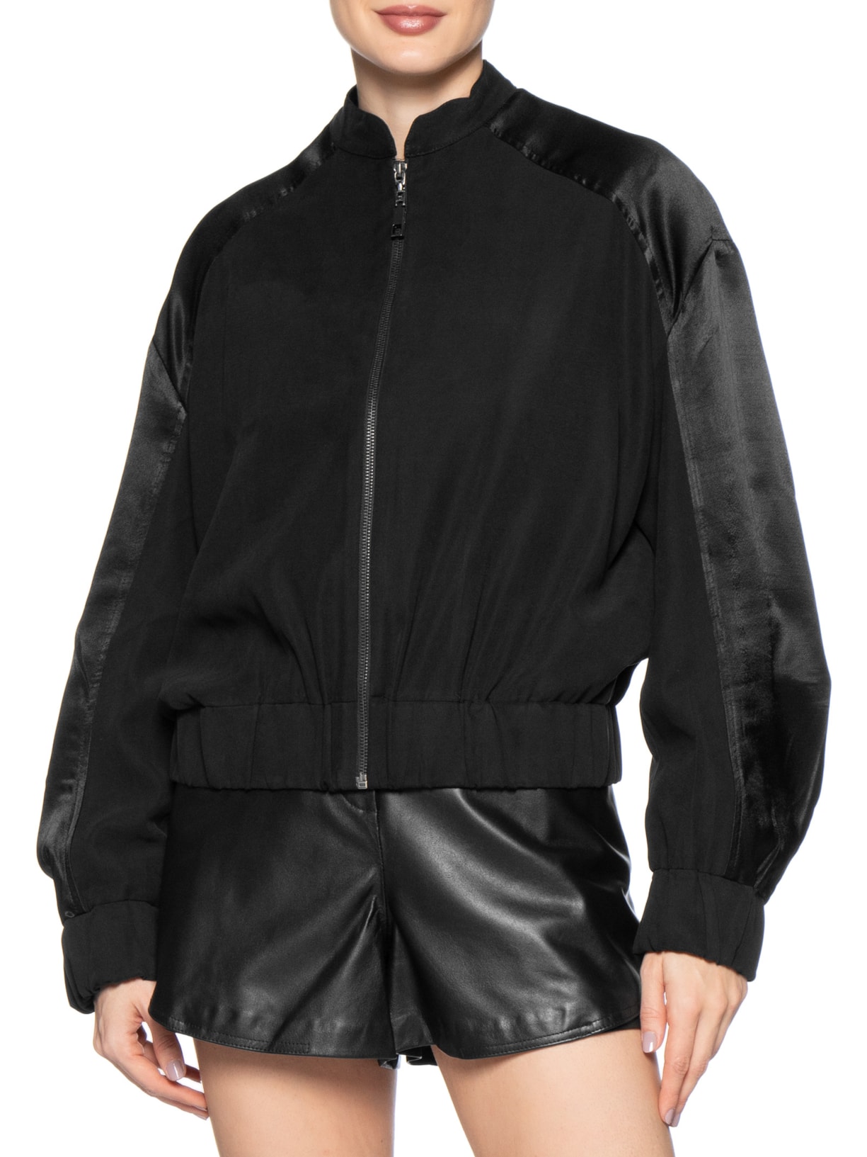 Jaqueta Feminina Bomber Mix Texture Preto Animale Jeans