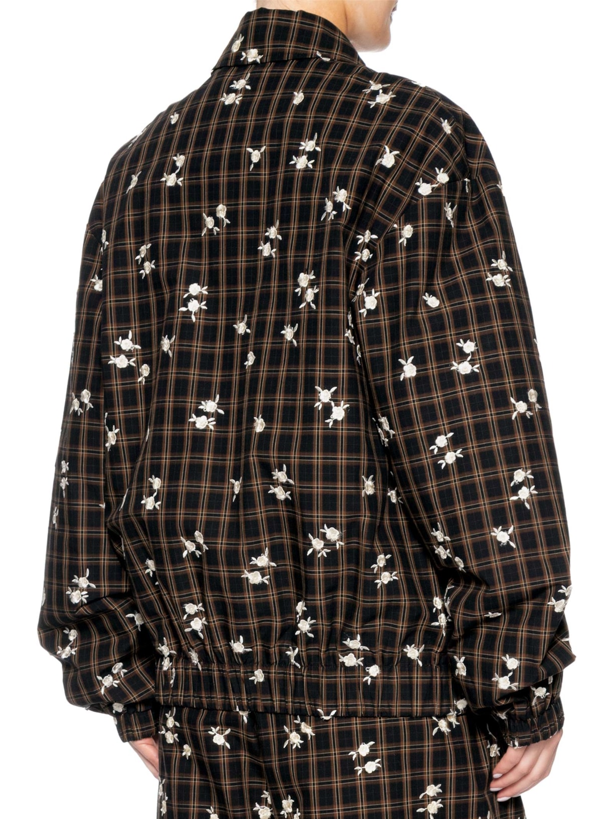 Jaqueta Feminina Bomber Yarn Dyed Check Flower Marrom Ganni
