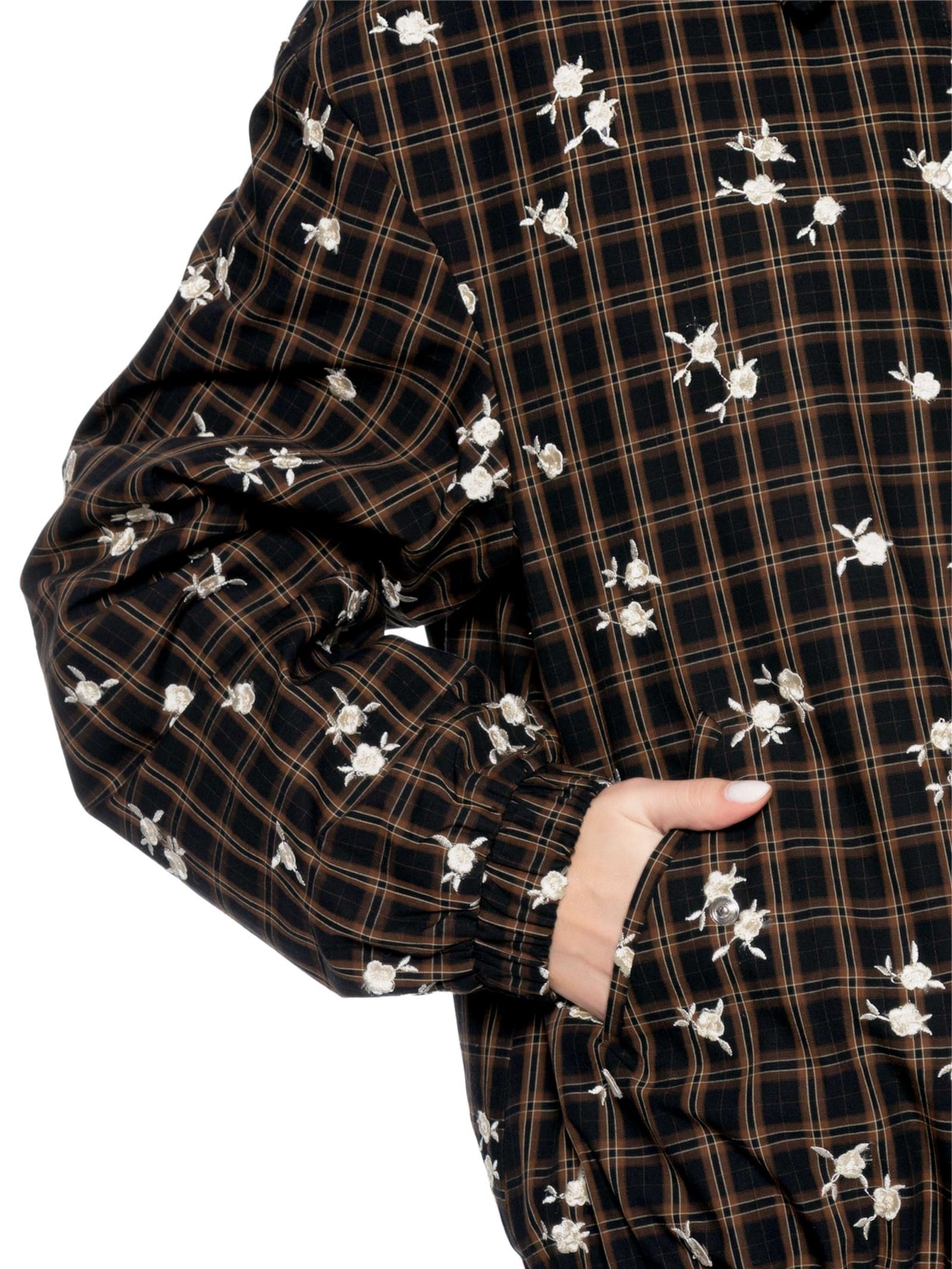 Jaqueta Feminina Bomber Yarn Dyed Check Flower Marrom Ganni