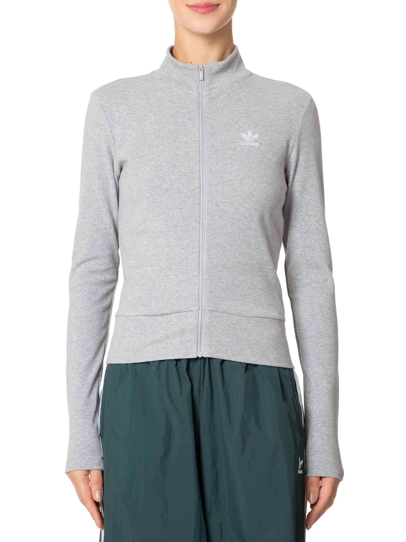 Adidas Originals - Jaqueta Feminina Canelada Zíper Essentials - Cinza