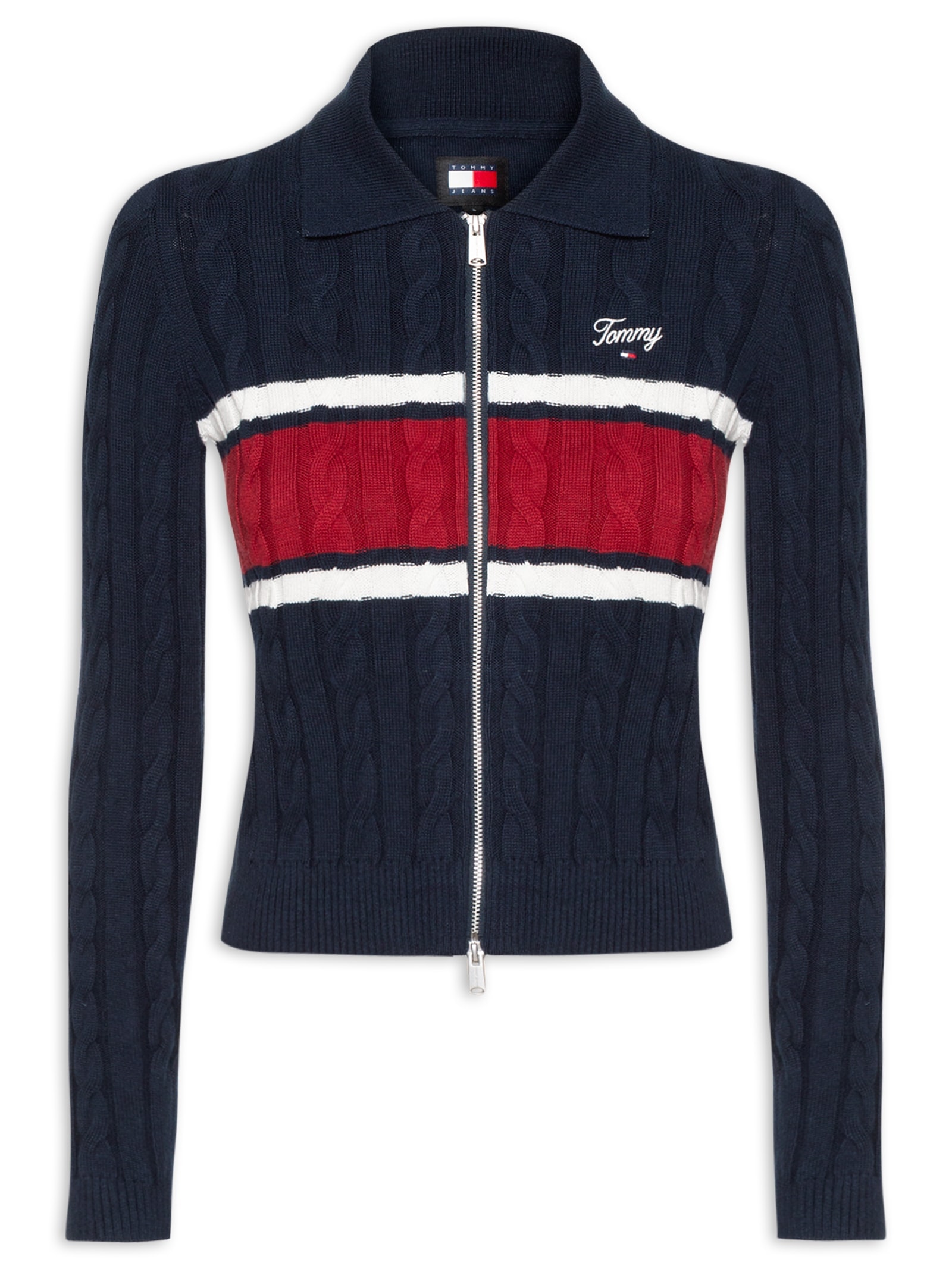 Tommy Jeans - Jaqueta Feminina CLBLK Zip Thru Cardigan - Azul