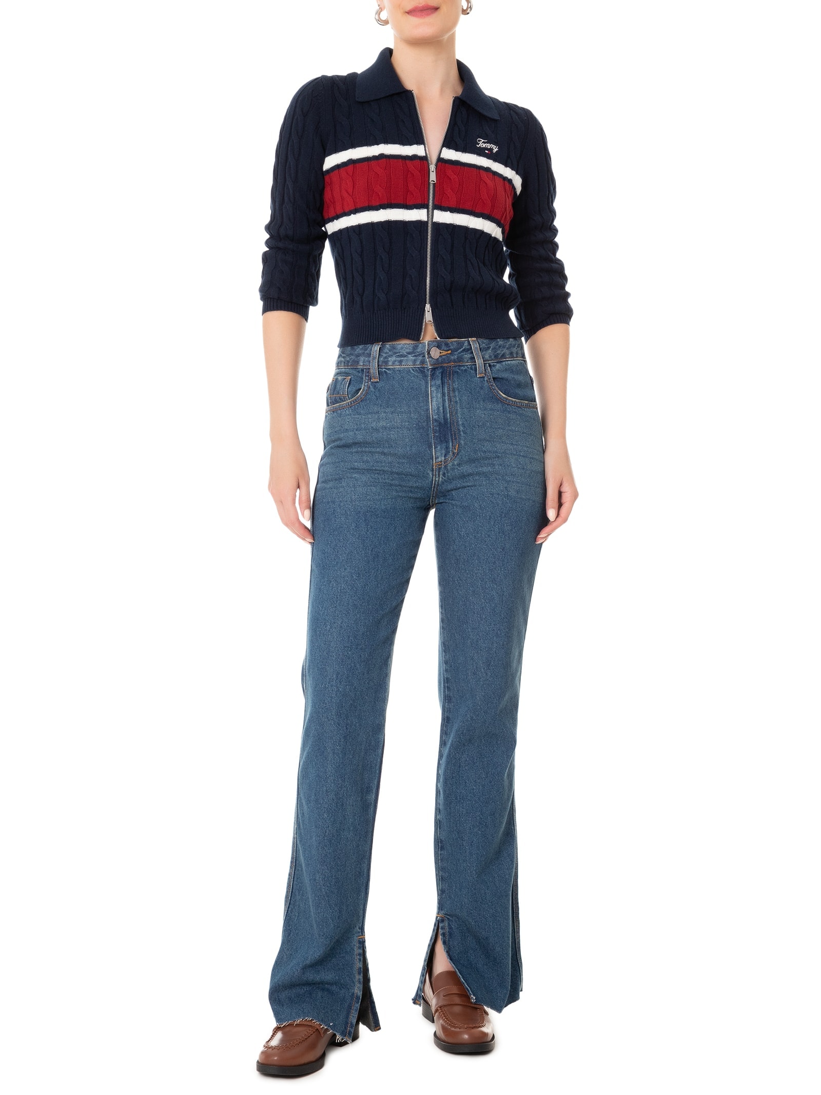 Tommy Jeans - Jaqueta Feminina CLBLK Zip Thru Cardigan - Azul