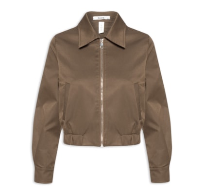 Jaqueta Feminina Com Bolso E Elástico - Marrom