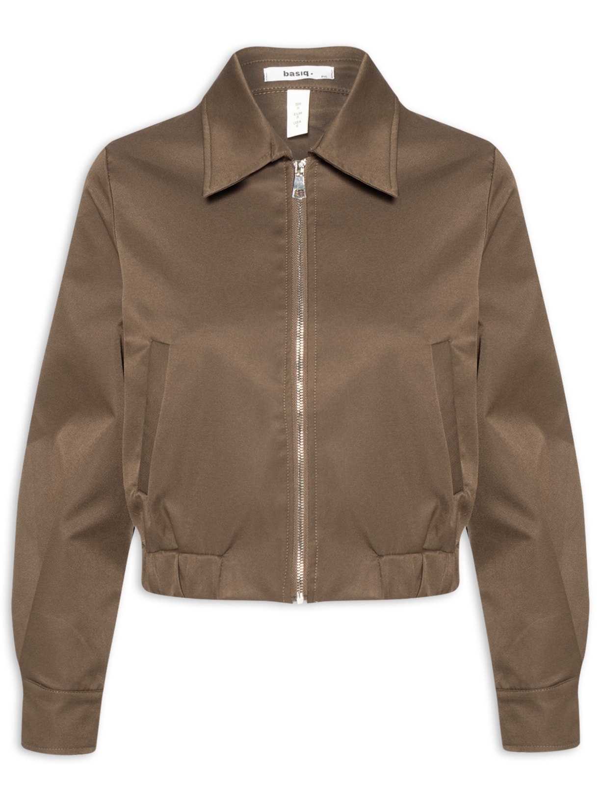 Jaqueta Feminina Com Bolso E Elástico - Marrom