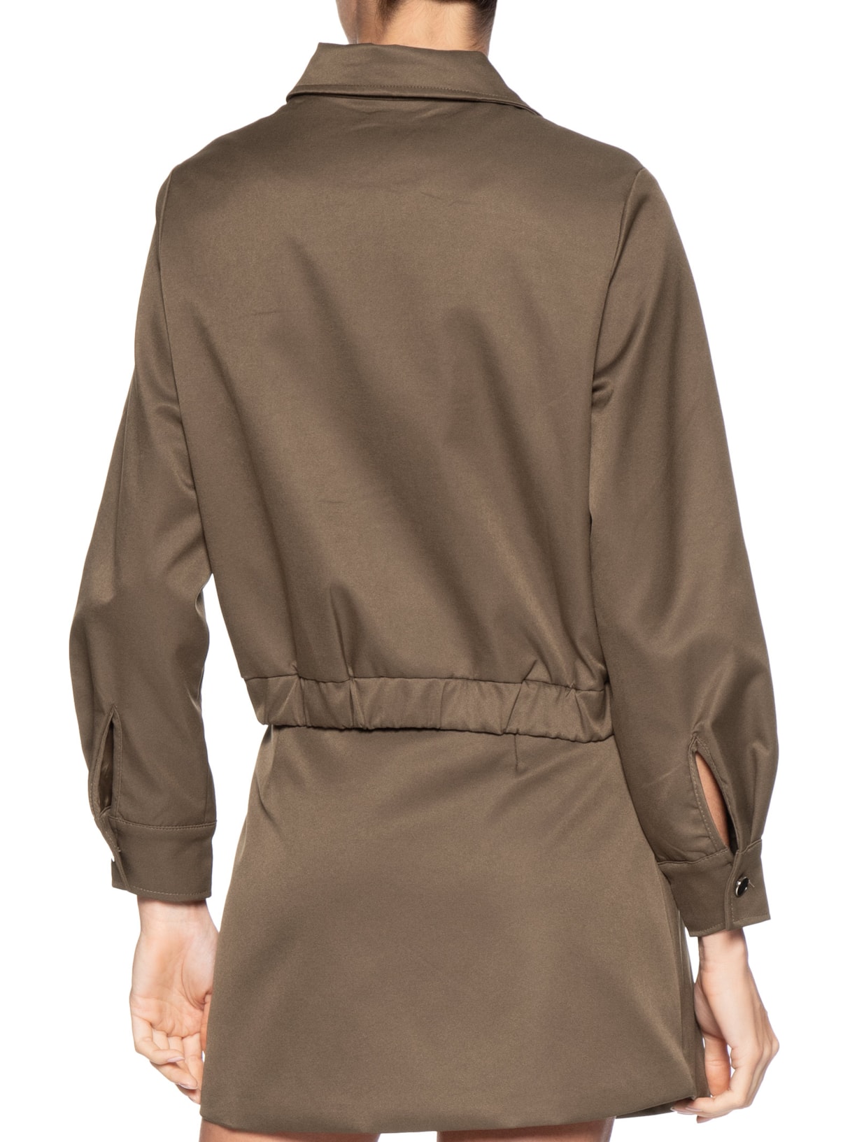 Jaqueta Feminina Com Bolso E Elástico Marrom Basiq