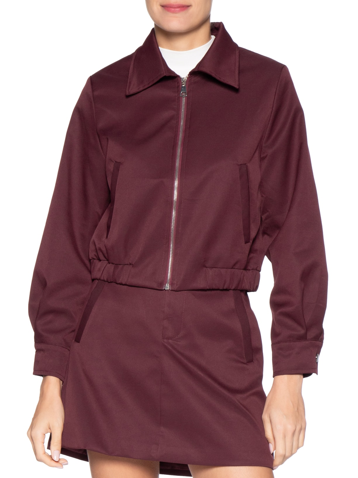 Jaqueta Feminina Com Bolso E Elástico Vermelho Basiq