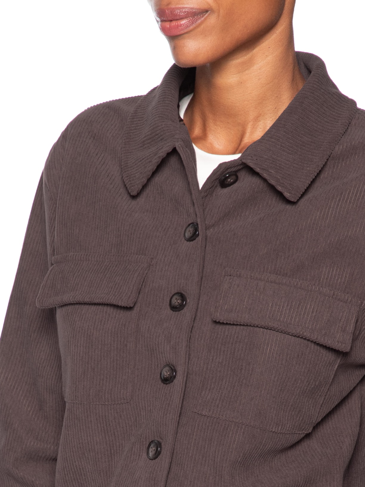 Jaqueta Feminina Com Bolso Marrom Basiq