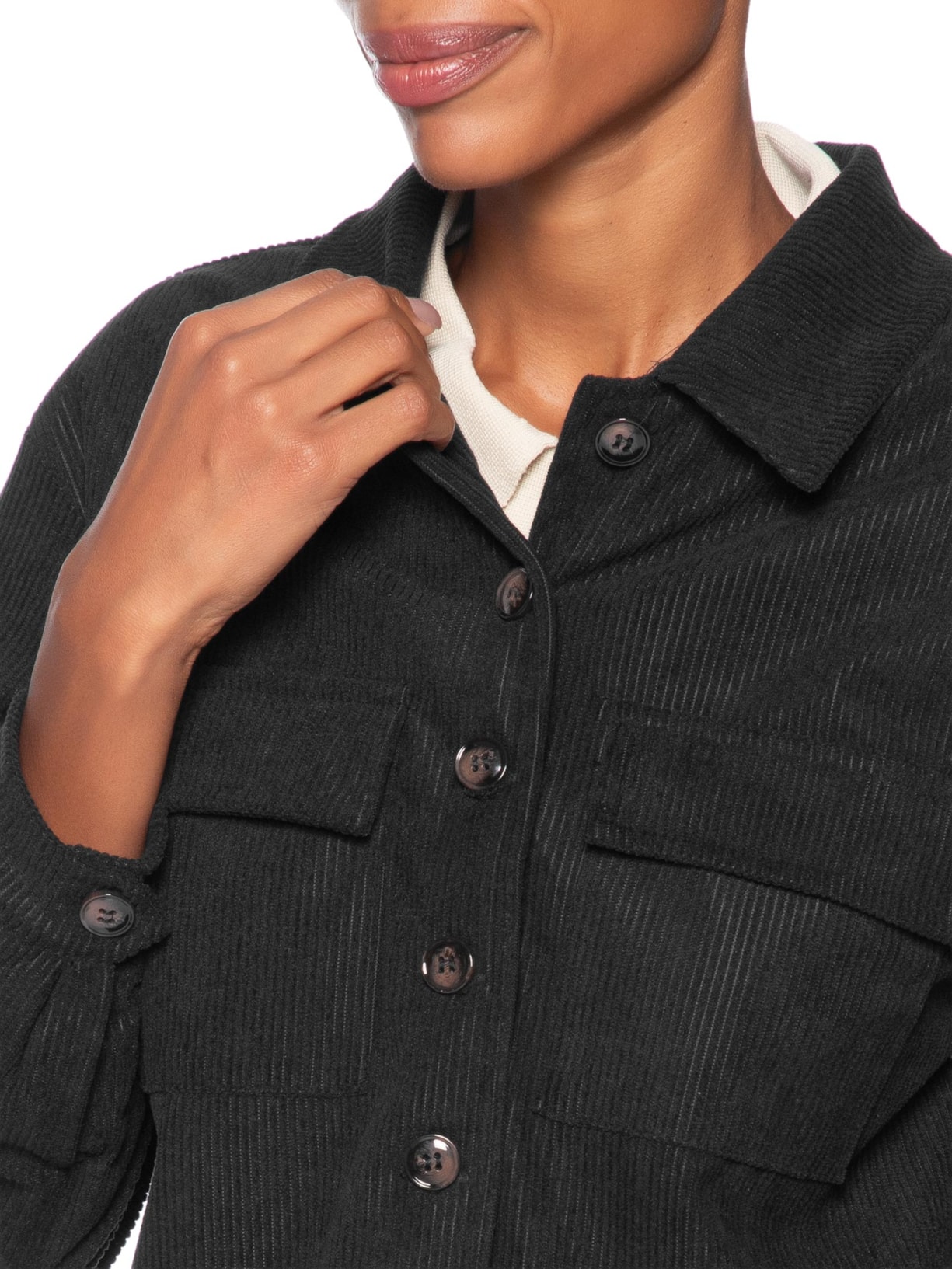 Jaqueta Feminina Com Bolso Preto Basiq