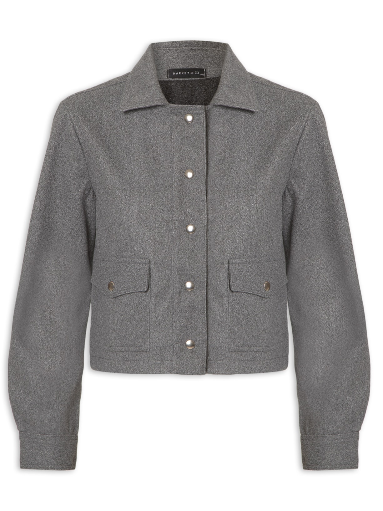 Jaqueta Feminina Com Bolsos Frontais - Cinza