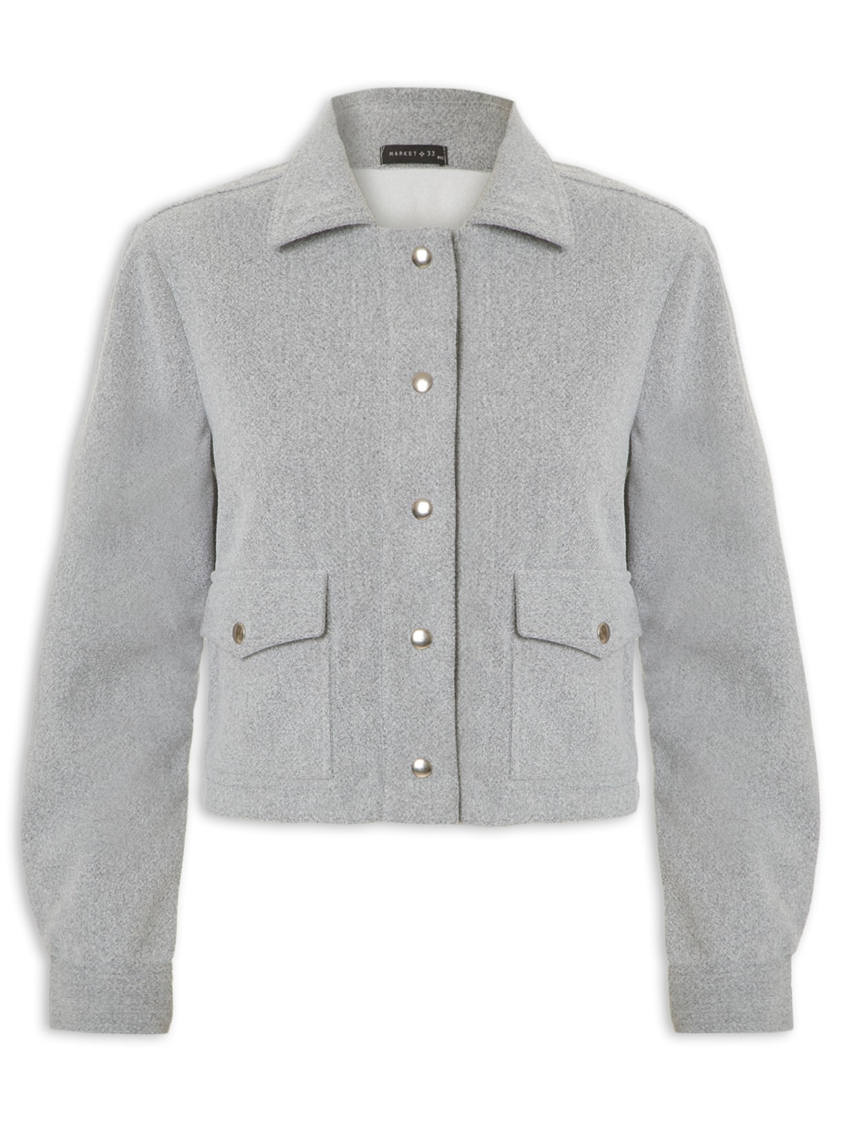 Jaqueta Feminina Com Bolsos Frontais - Cinza