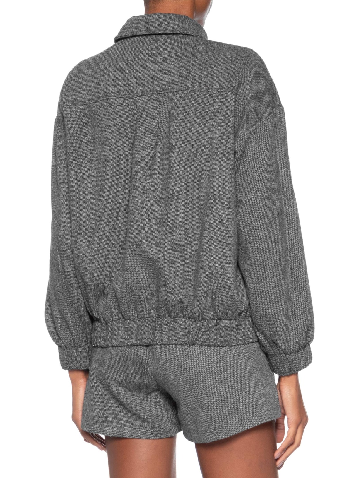 Jaqueta Feminina Com Bolsos Frontais Cinza Market 33