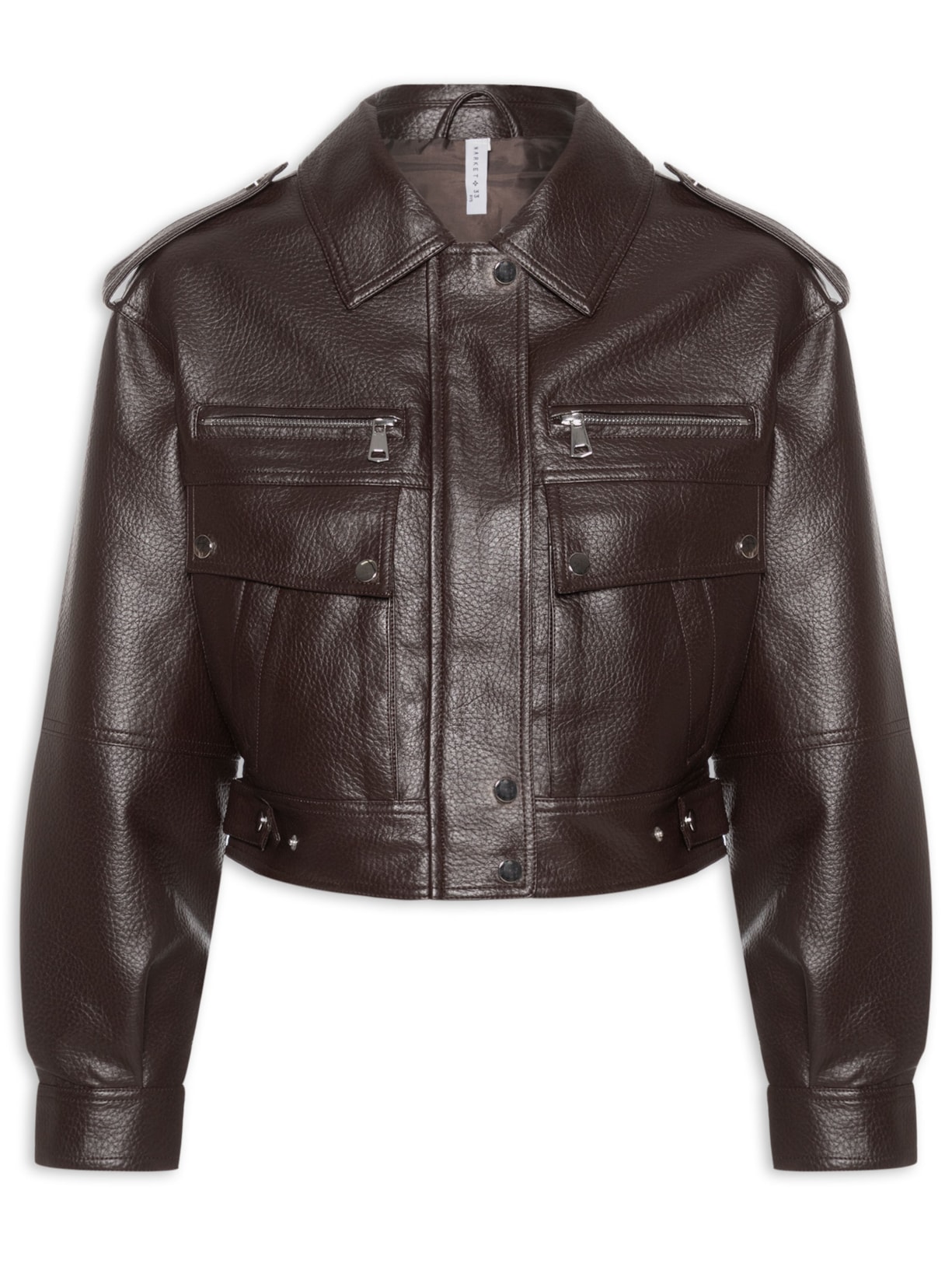 Jaqueta Feminina com Bolsos Frontais Marrom Market 33