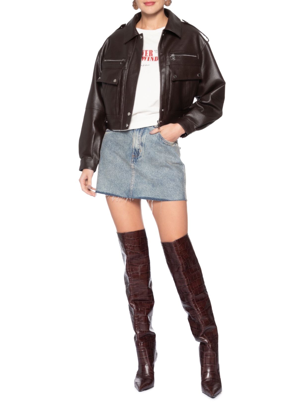 Jaqueta Feminina com Bolsos Frontais Marrom Market 33