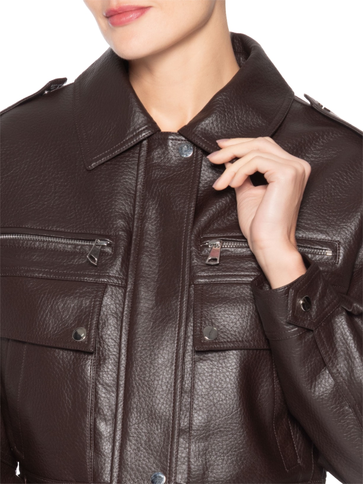 Jaqueta Feminina com Bolsos Frontais Marrom Market 33