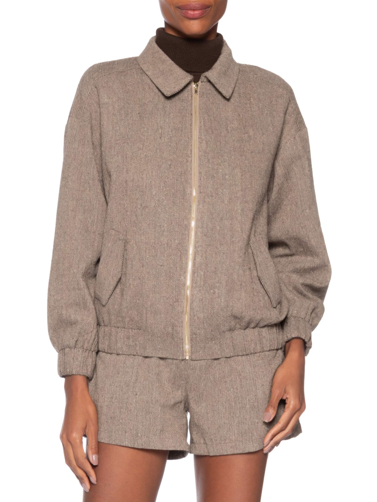 Jaqueta Feminina Com Bolsos Frontais Marrom Market 33