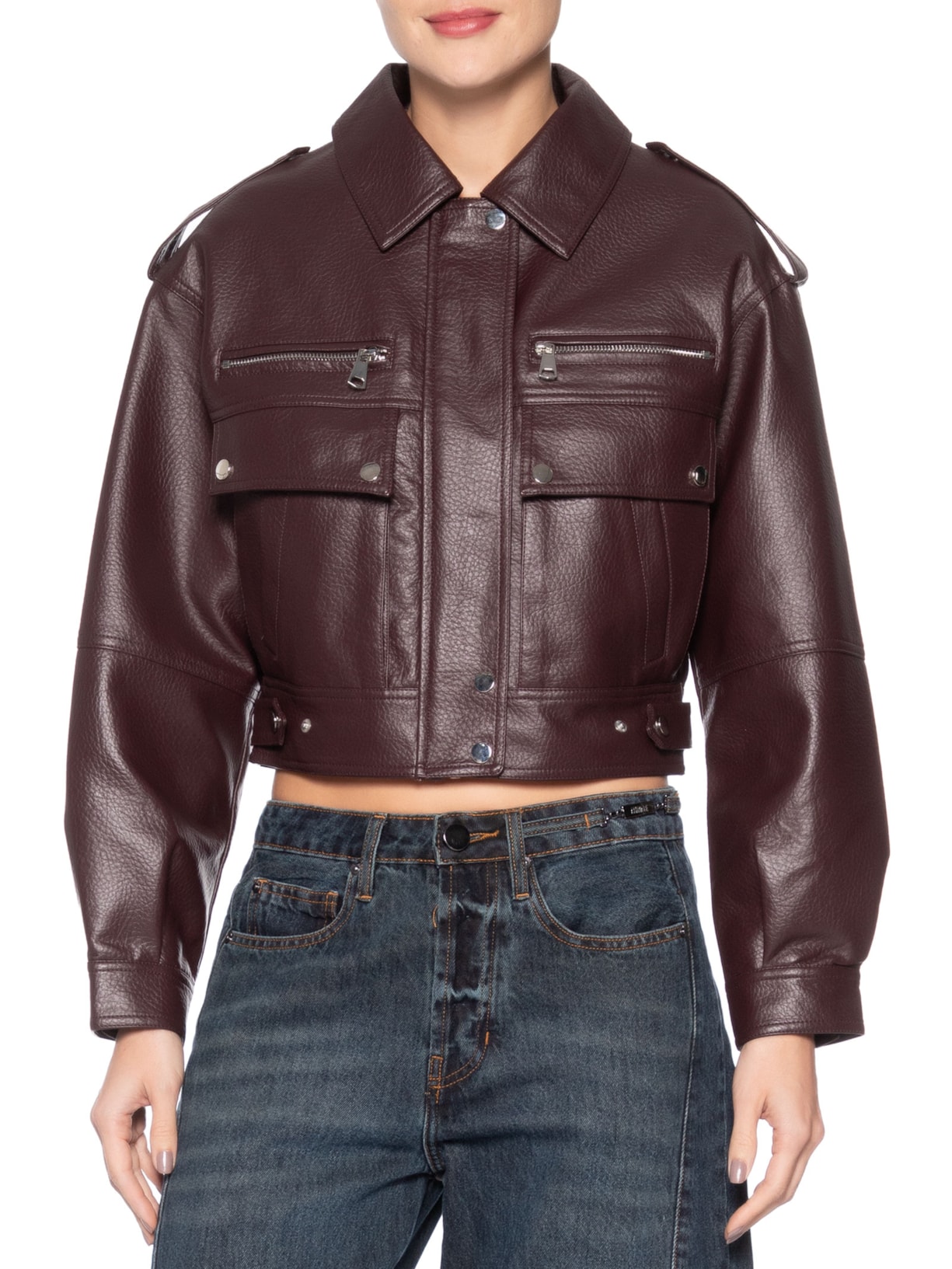 Jaqueta Feminina com Bolsos Frontais Vermelho Market 33