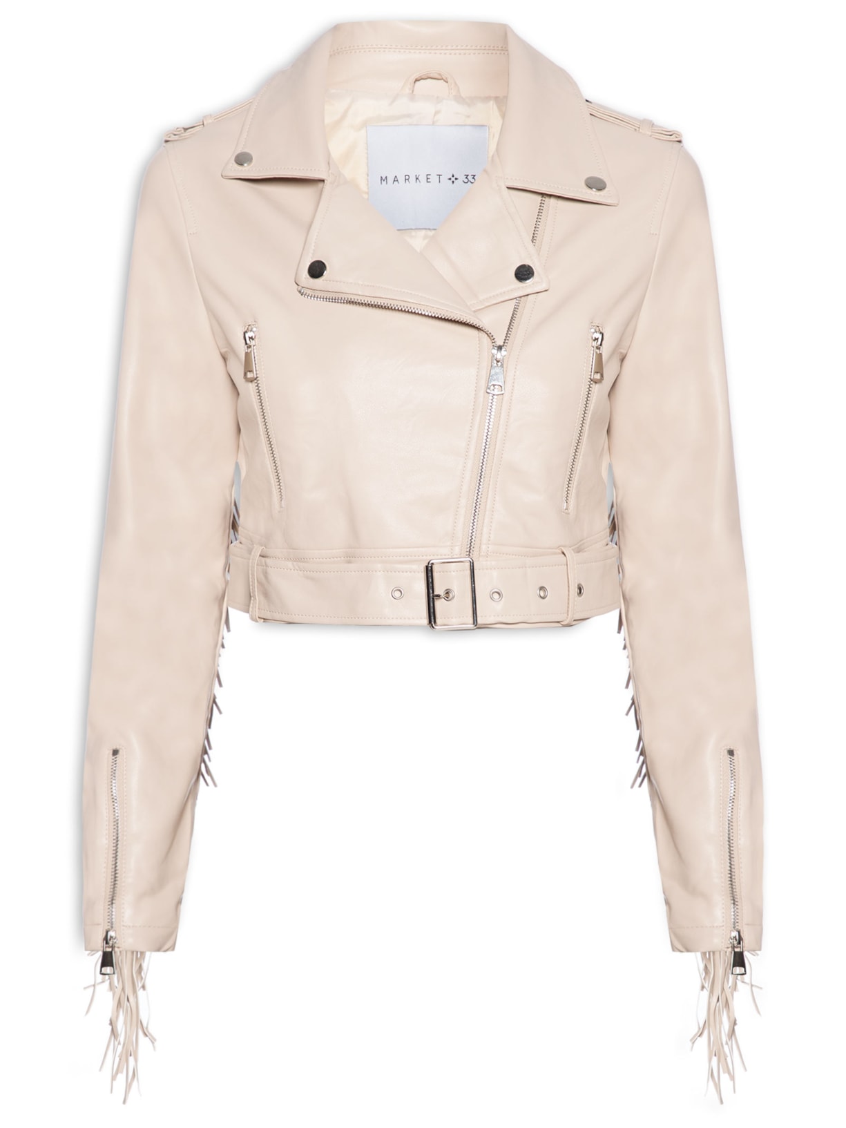 Jaqueta Feminina Com Franjas - Bege