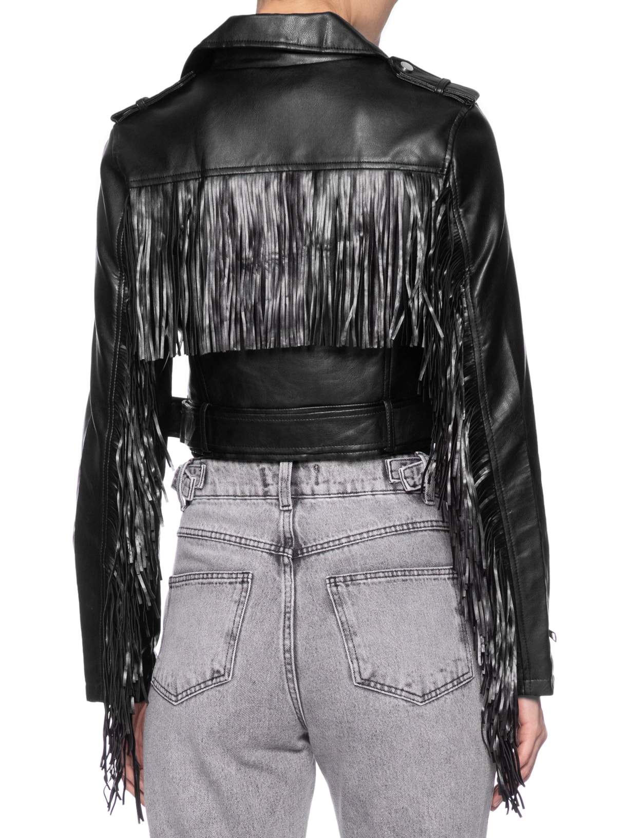 Jaqueta Feminina Com Franjas Preto Market 33