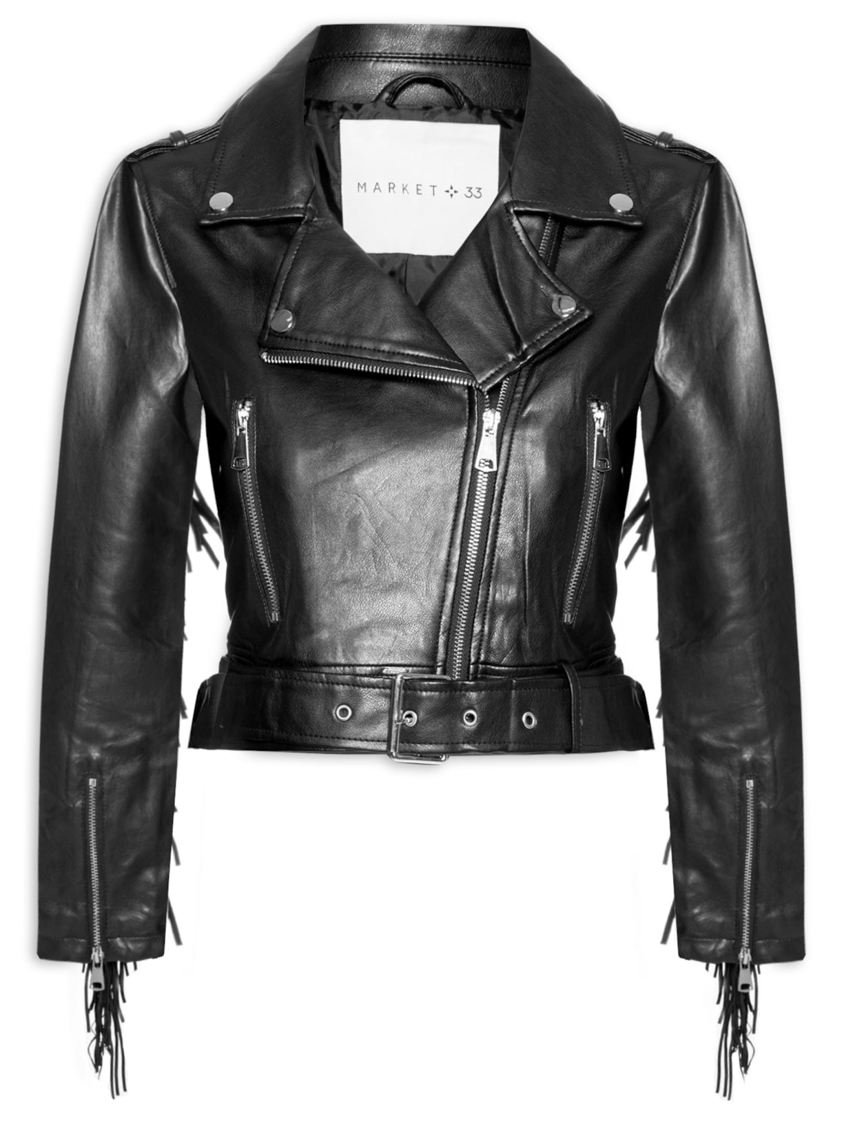 Jaqueta Feminina Com Franjas - Preto