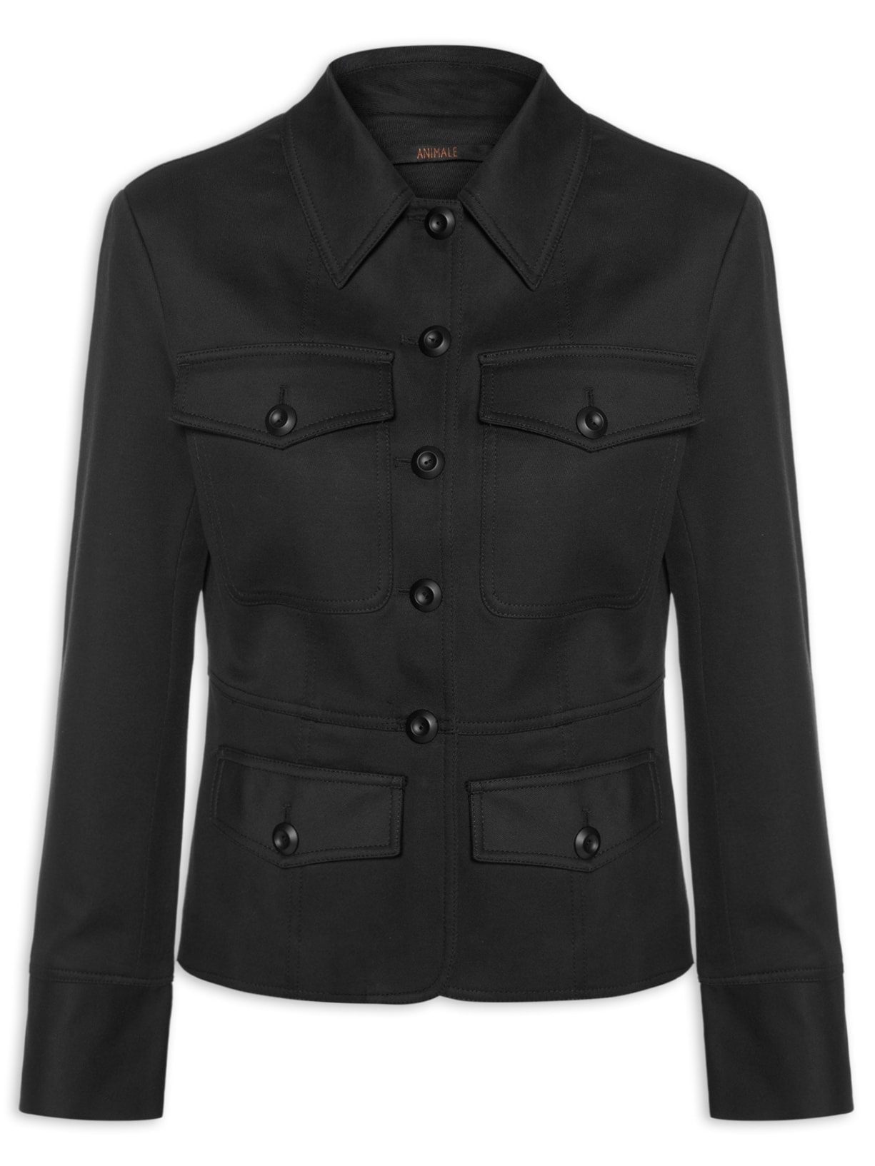 Jaqueta Feminina Com Recortes E Bolso - Preto