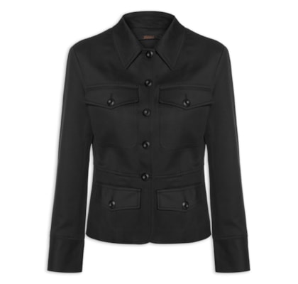 Jaqueta Feminina Com Recortes E Bolso - Preto