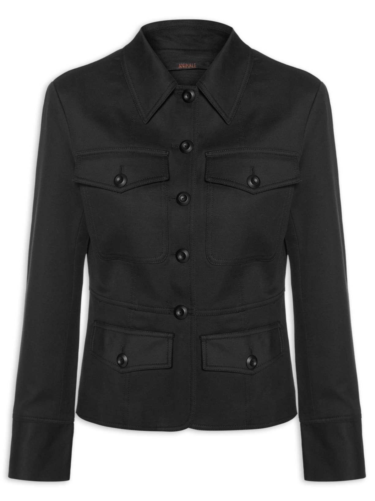 Jaqueta Feminina Com Recortes E Bolso - Preto