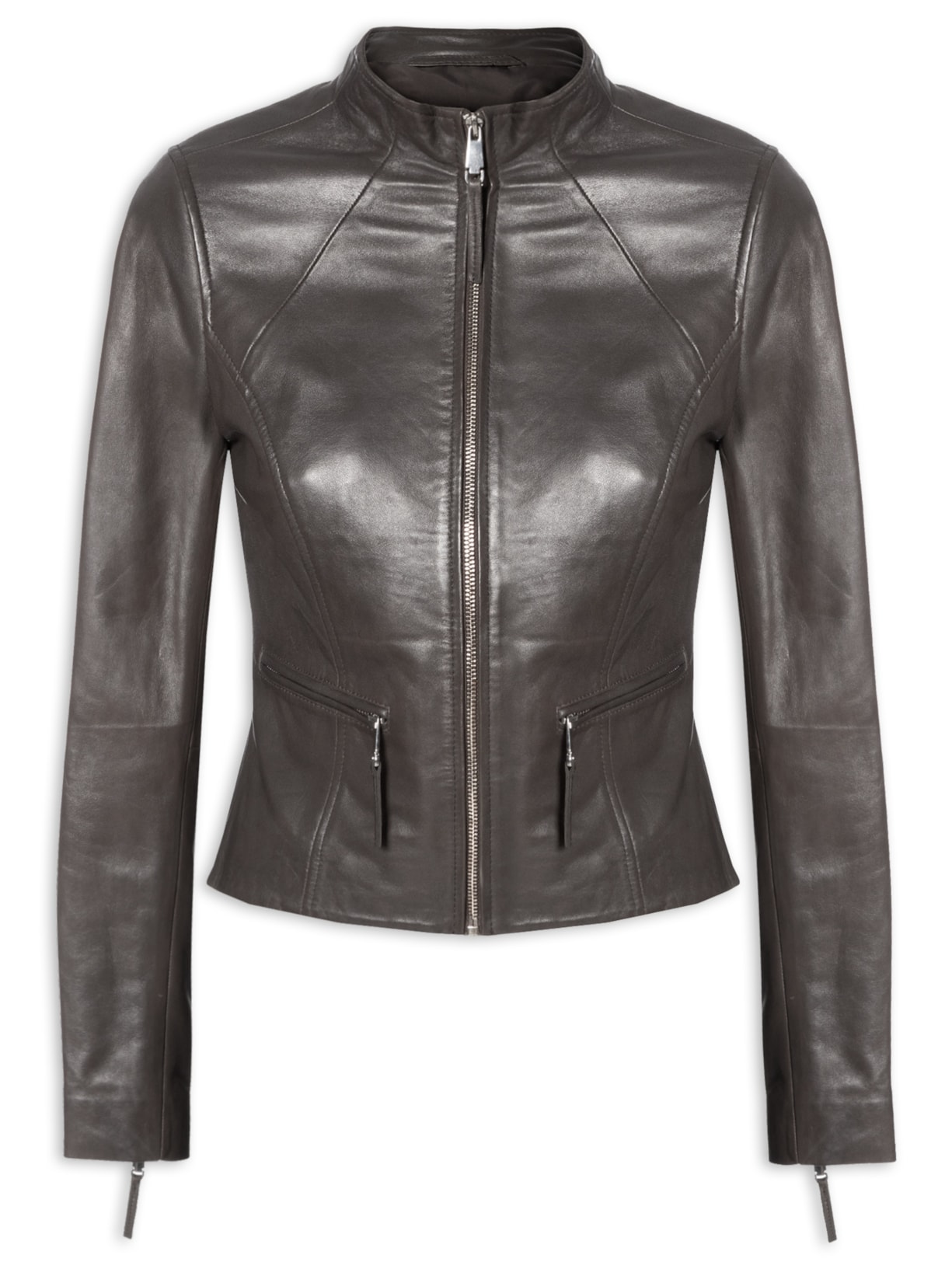 Jaqueta Feminina Couro Com Zíper - Cinza