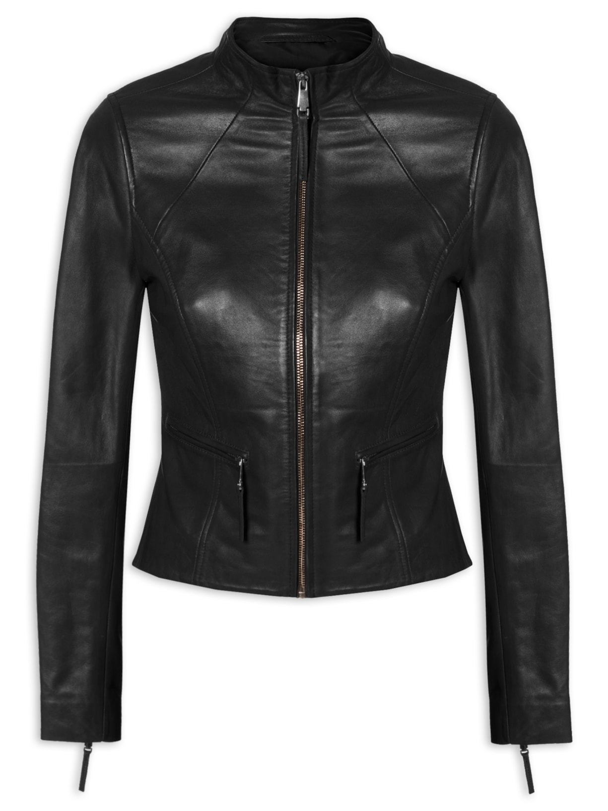 Jaqueta Feminina Couro Com Zíper - Preto