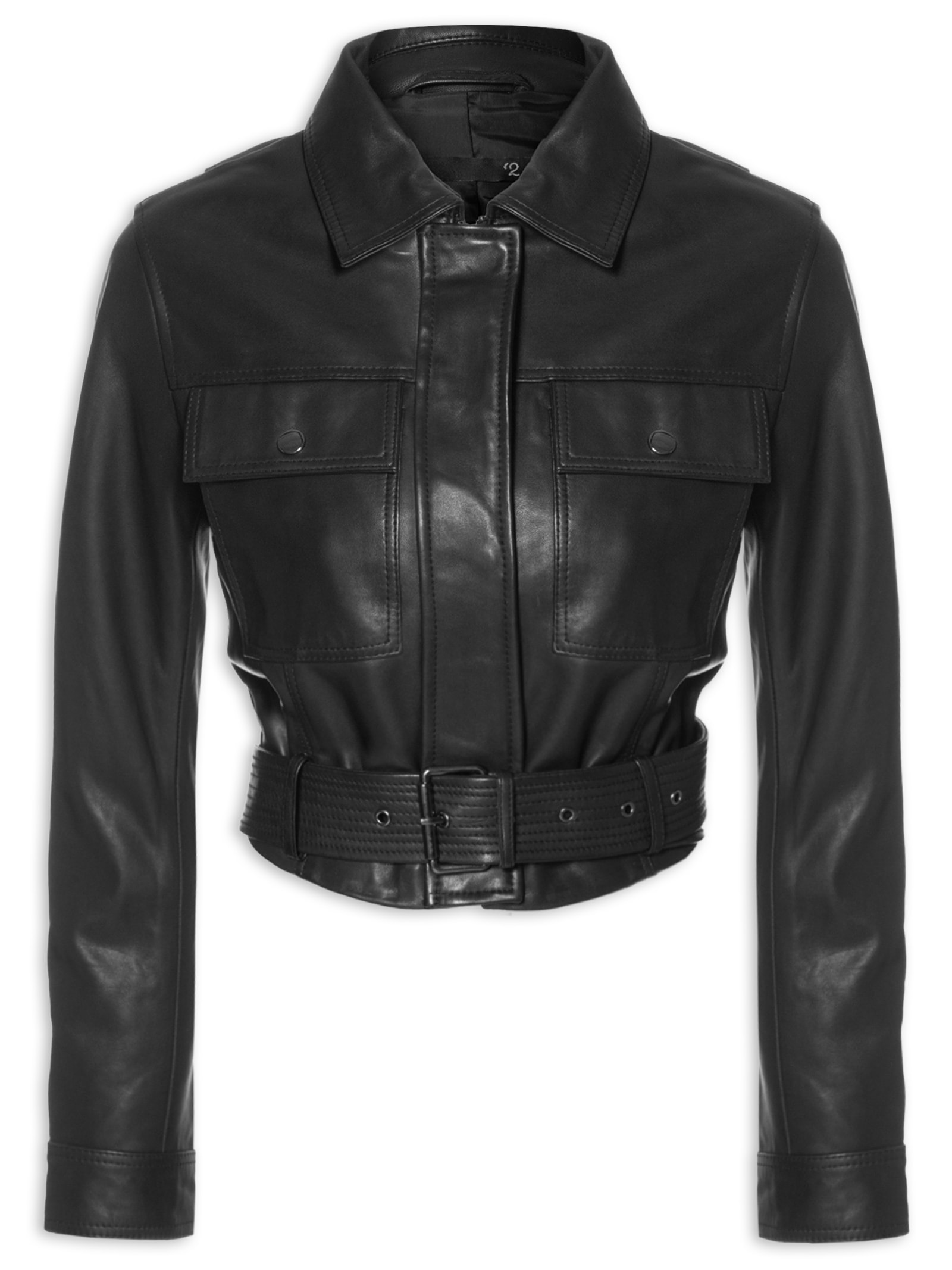 2Essential - Jaqueta Feminina Couro Cropped - Preto